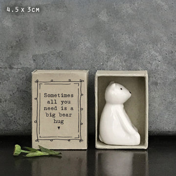 East Of India Matchbox Bear 'Sometimes All You Need Is A Big Bear Hug' Porcelain Bear Figure