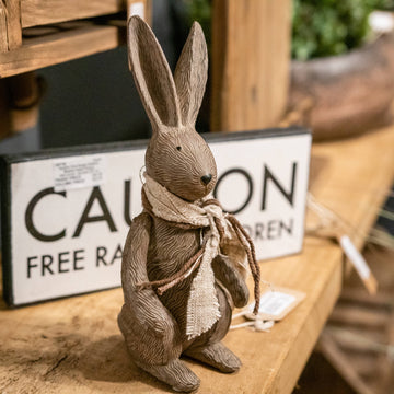 Barney The Bunny Rabbit Sitting Figure Brown Resin Rabbit Wearing Scarf 21cm Tall