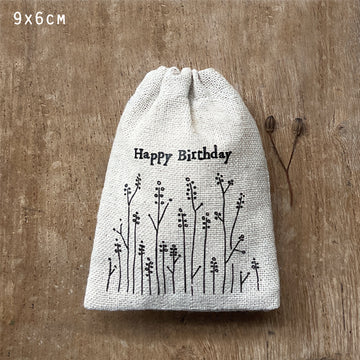 East Of India Hessian Drawstring Gift Bag - Happy Birthday.