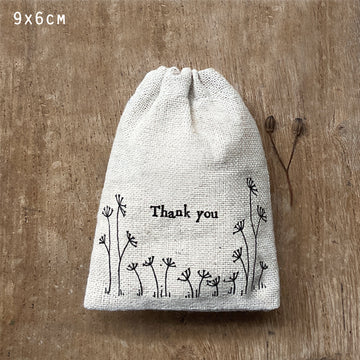 East Of India Hessian Drawstring Gift Bag - Thank You