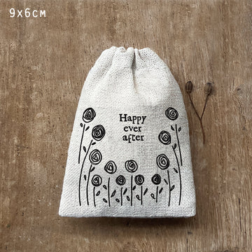 East Of India Hessian Drawstring Gift Bag - Happy Ever After