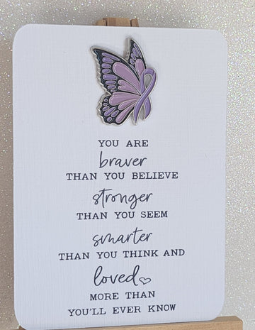 Fibromyalgia Enamel Badge On Gift Card 'Braver Than You Believe' Mental Health Self Love Suicide Prevention Fibro Spoons