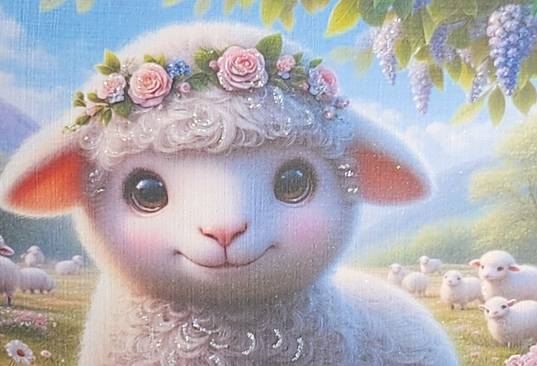 Happy 5th Birthday Card Pretty Sheep 'Happy 5th Birthday To Ewe' Birthday Girl Glitter Handmade Square Line Effect Card Free Delivery