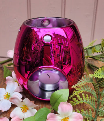 Wax Melt Burner Bright Metallic Pink Handblown Glass Melt Burner In Gift Box Birthday Anniversary Wedding Mother's Day Gift Idea Home Fragrance