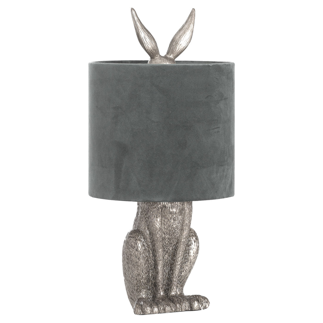 Hill Interiors Silver Hare Table Lamp With Grey Velvet Shade Handcrafted Unique Luxury Table Lamp