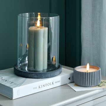 Amalfi Grey Large Hurricane Lantern Indoor Outdoor Use Weather Resistant Finish