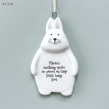 East Of India New Baby Porcelain Hanging Ornament Bunny Rabbit.
