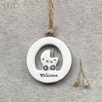 East Of India Porcelain Baby Gift Ceramic Pram 'Welcome' New Baby Girl/Boy.