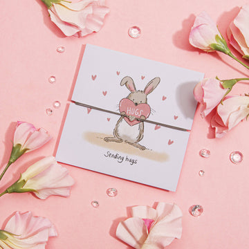Sending Hugs Wish Bracelet Letter Box Love On Watercolour Bunny Rabbit Gift Card.