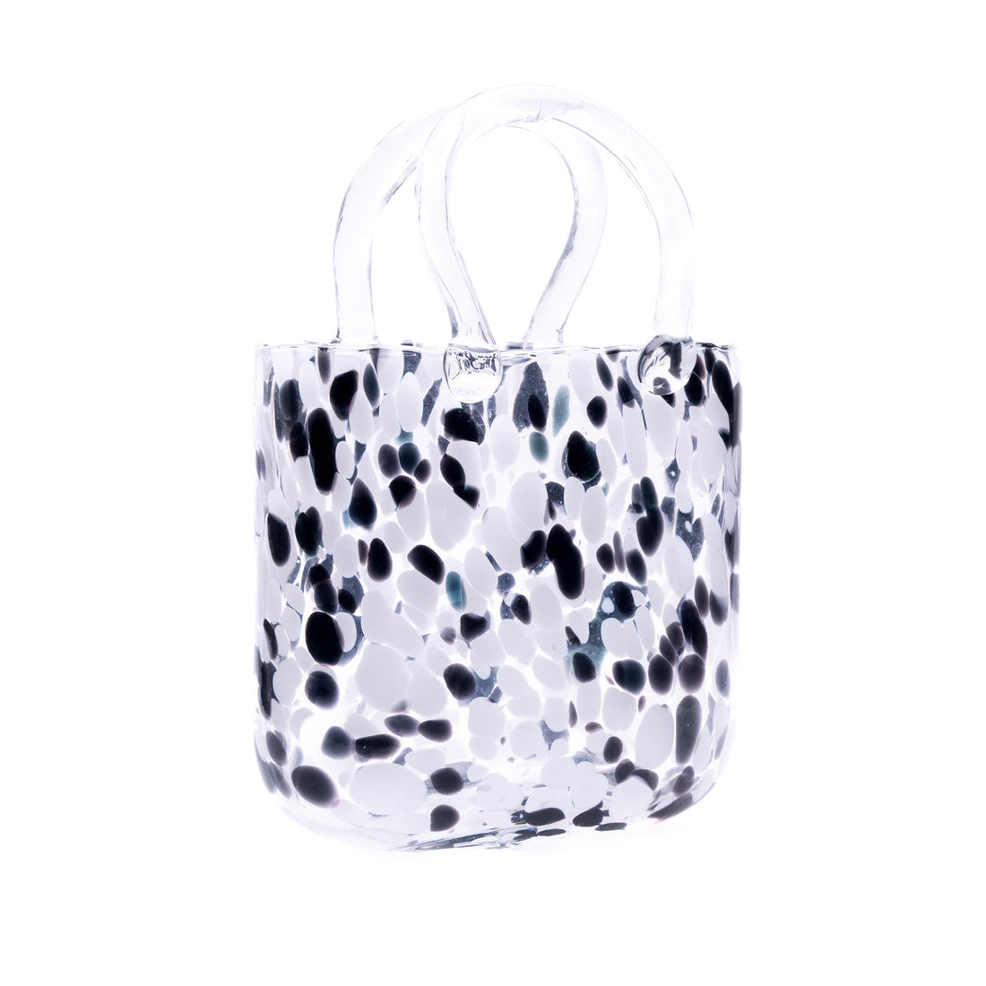 Lase Vase Glass Handbag Shaped Dalmatian Print