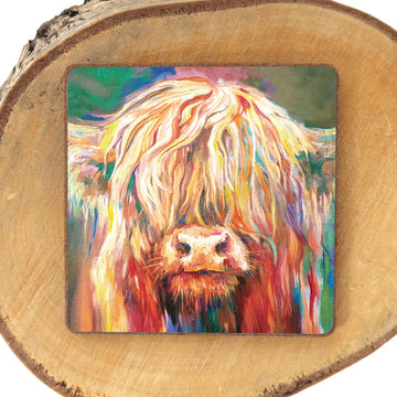 Watercolour Baby Highland Cow Wooden Fridge Magnet Highland Coo Sue Gardener Artist