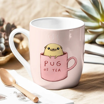 Pug Bone China Mug Cute Watercolour Pug Mug 'Pug Of Tea' Design By Sophie Corrigan