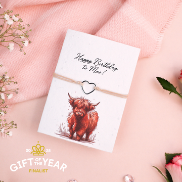 Highland Cow - Seeded Card & Wish Bracelet Happy Birthday To Moo From Letterbox Love