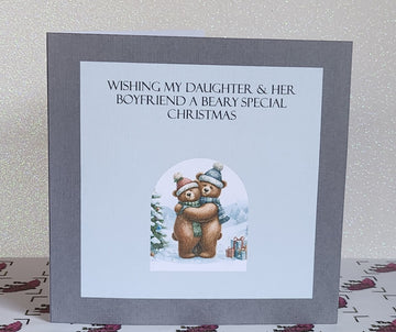 Daughter And Boyfriend Christmas Handmade Card Beary Special Christmas Teddy Bear Couple Watercolour Family Glitter Free Delivery