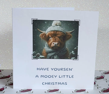 Highland Cow Christmas Card Have Yoursen' A Mooey Little Christmas Handmade Free Delivery