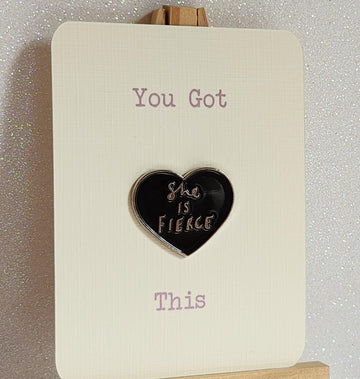 Positive Enamel Badge 'She Is Fierce' On Gift Card Affirmation You Got This Mental Health Breakup Friendship Self Love Suicide Be Kind