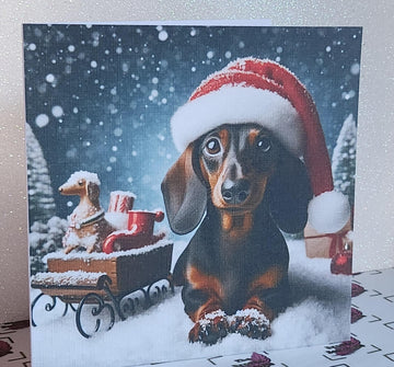 Dachshund Christmas Card Dachshund Through The Snow Dachshund Wearing Santa Hat With Sleigh Christmas Card Festive Scene Free Delivery