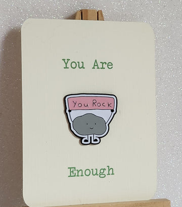 Mental Health Badge On Gift Card Enamel Pin Badge 'You Rock' You Are Enough Suicide Prevention Positive Affirmation Self Love Anti Bullying