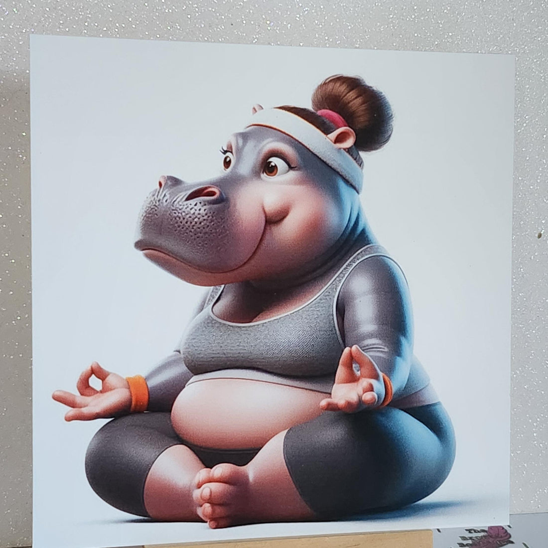 Hippo Yoga Wall Art 150x150mm for Square Frame Unframed Glossy Photo Paper Fine Art Velvet Etching Paper Wal Print Kitchen Home Office