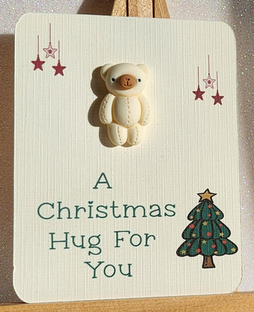 Christmas Pocket Hug 3d Cream Teddy Bear Pocket Hug Mounted On Gift Card 'A Christmas Hug For You' Secret Santa Holidays