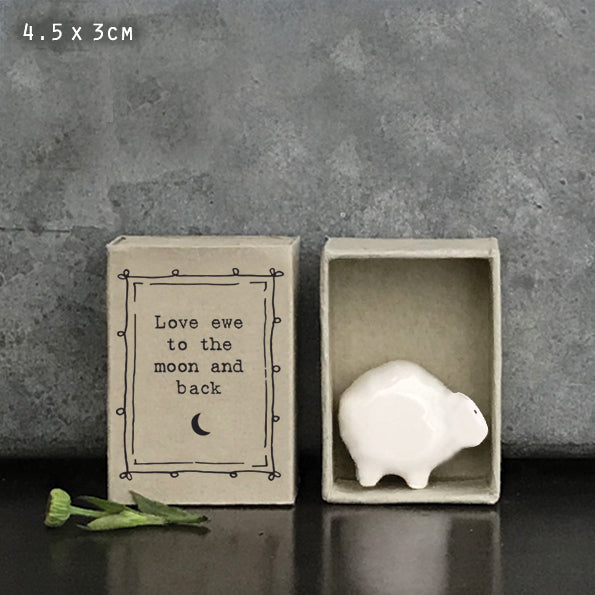 East Of India Matchbox Sheep  'Love Ewe To The Moon And Back' Porcelain Sheep Figure