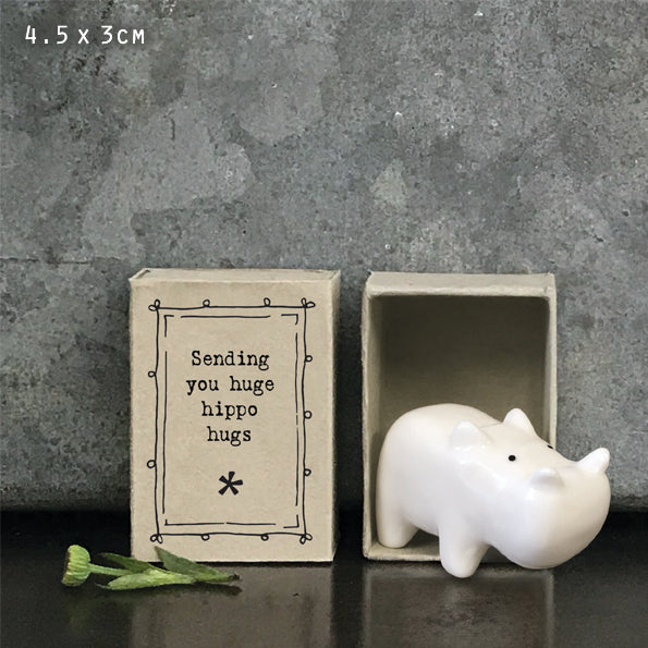 East Of India Matchbox Hippo  'Sending You Huge Hippo Hugs' Porcelain Hippopotamus Figure