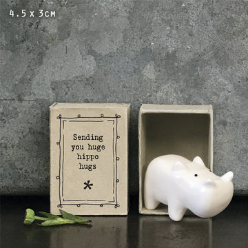 East Of India Matchbox Hippo  'Sending You Huge Hippo Hugs' Porcelain Hippopotamus Figure