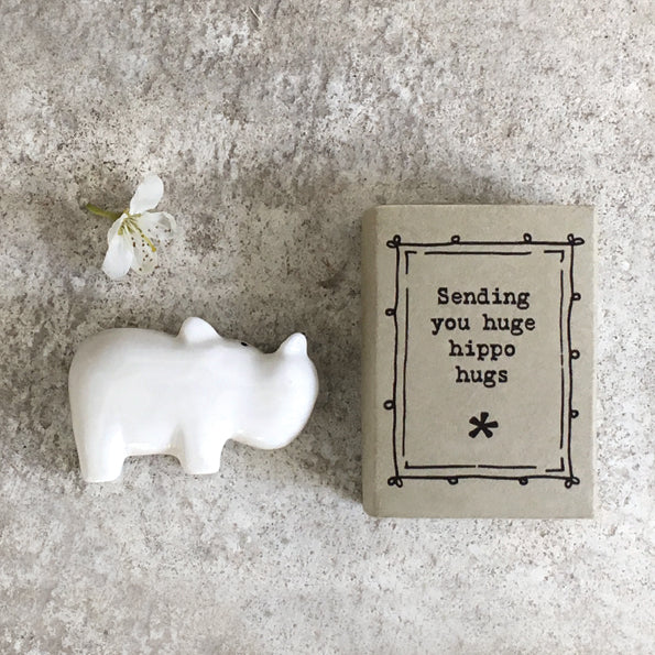 East Of India Matchbox Hippo  'Sending You Huge Hippo Hugs' Porcelain Hippopotamus Figure