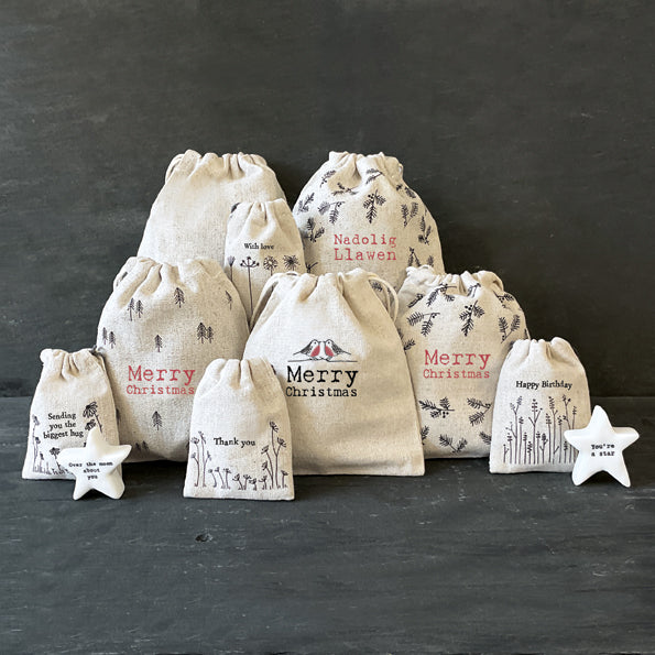 East Of India Hessian Drawstring Gift Bag - Thank You