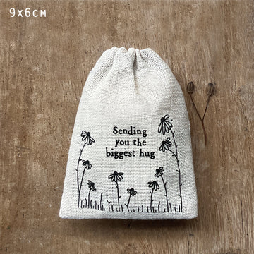 East Of India Hessian Drawstring Gift Bag - Sending You The Biggest Hug.