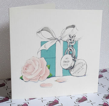 Tiffany Watercolour Card Tiffany Gift Box And Flower Genuine Flat Backed Swarovski Crystal Wedding Engagement Exams Birthday Free Delivery