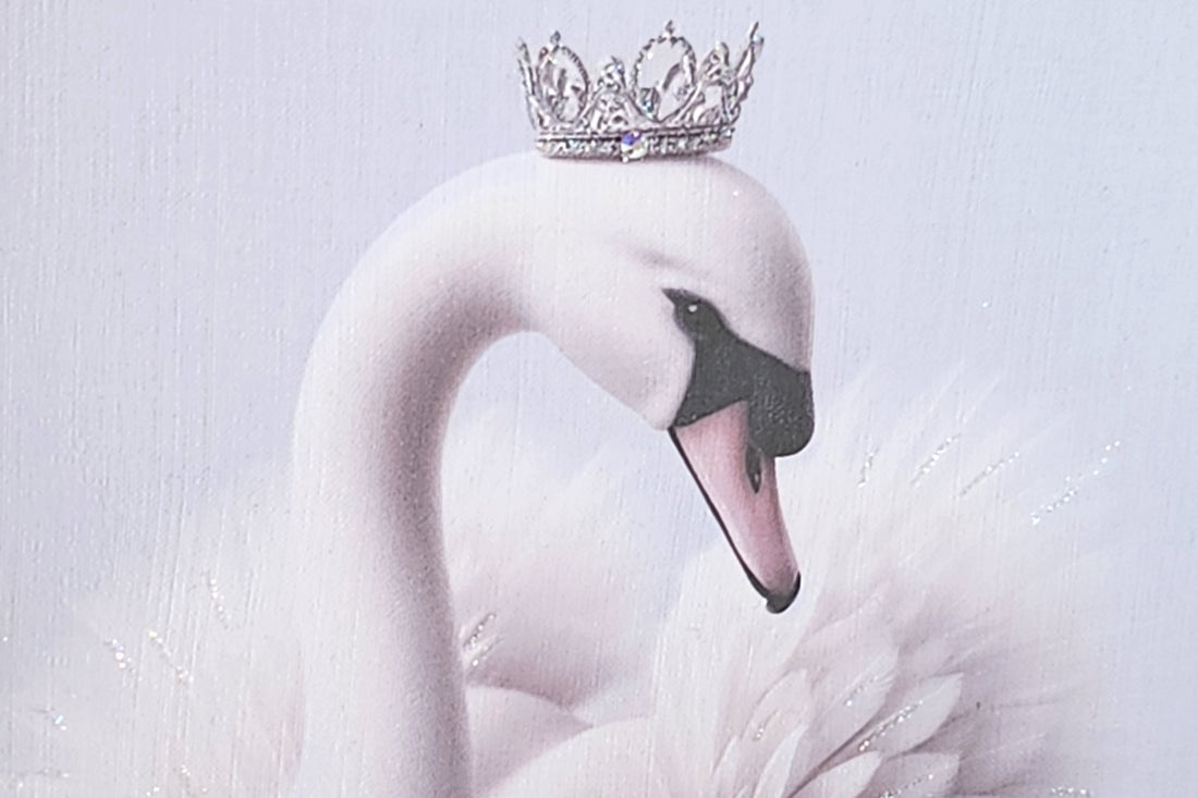Swan Birthday Card Elegant Swan With Crown Swarovski Crystal Detail Glitter Mother's Day Handmade Linen Effect Card Square Free Delivery