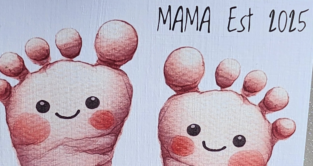 Mama Est 2025 Handmade Card Cute Baby Feet Baby Shower New Parents Free Delivery