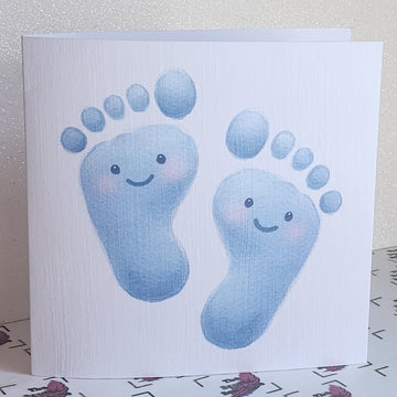 New Baby Boy Handmade Card Cute Baby Feet Baby Shower New Parents Free Delivery