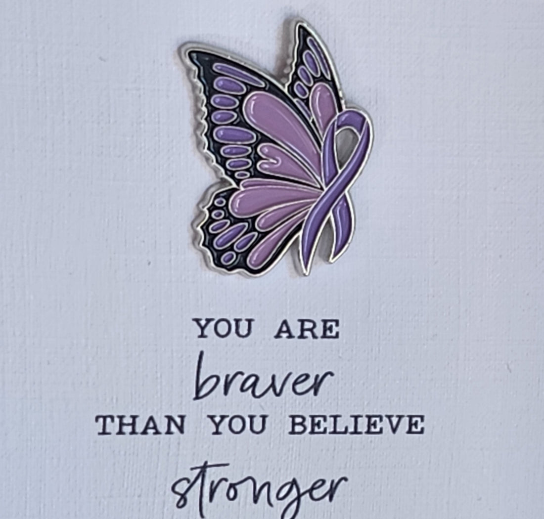 Fibromyalgia Enamel Badge On Gift Card 'Braver Than You Believe'  Mental Health Self Love Suicide Prevention Fibro Spoons