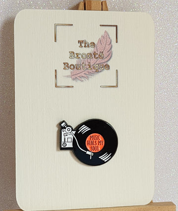 Enamel Pin Badge 'Music Heals My Soul' On Linen Effect Gift Card  Affirmation Positivity