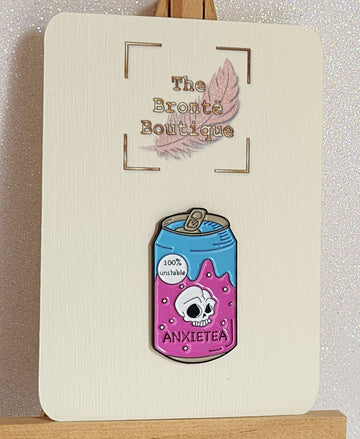 Anxiety Enamel Badge On Linen Effect Gift Card 'Anxietea 'Mental Health Positive Affirmation Positivity Friendship