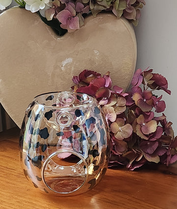 Leopard Print Wax Melt Burner Handblown Glass Melt Burner In Gift Box Birthday Anniversary Wedding Mother's Day Gift Idea Home Fragrance