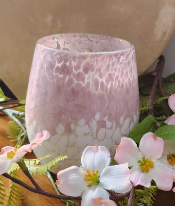 Cocosoy Luxury Scented Candle Handpoured In Stunning Pink Stemless Wineglass Jar Gift Boxed Pink Snowdrop Fragrance