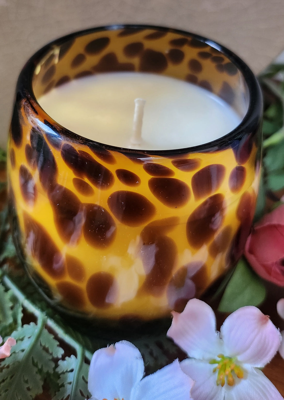 Cocosoy Luxury Scented Candle Handpoured In Stunning Leopard Print Stemless Wineglass Jar Gift Boxed Focus & Clarity Fragrance