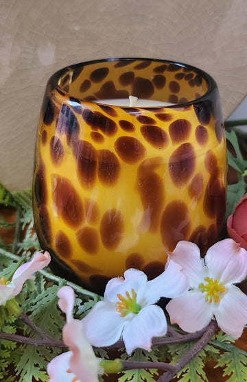 Cocosoy Luxury Scented Candle Handpoured In Stunning Leopard Print Stemless Wineglass Jar Gift Boxed Focus & Clarity Fragrance