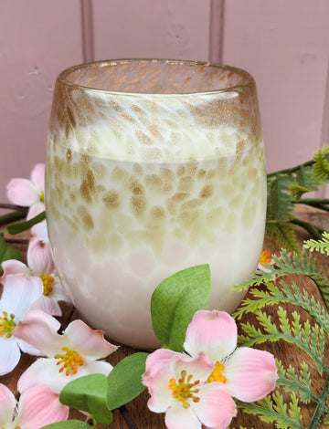 Cocosoy Luxury Scented Candle Handpoured Taupe & Bronze  Stemless Wineglass Jar Vanilla Woods Fragrance
