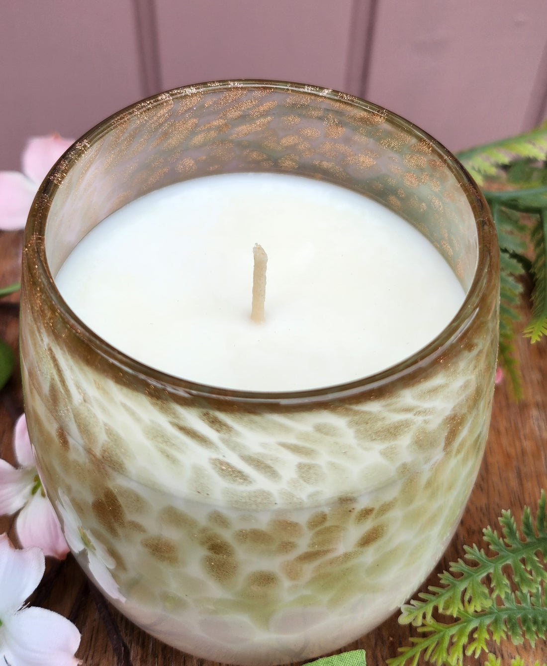 Cocosoy Luxury Scented Candle Handpoured Taupe & Bronze  Stemless Wineglass Jar Vanilla Woods Fragrance