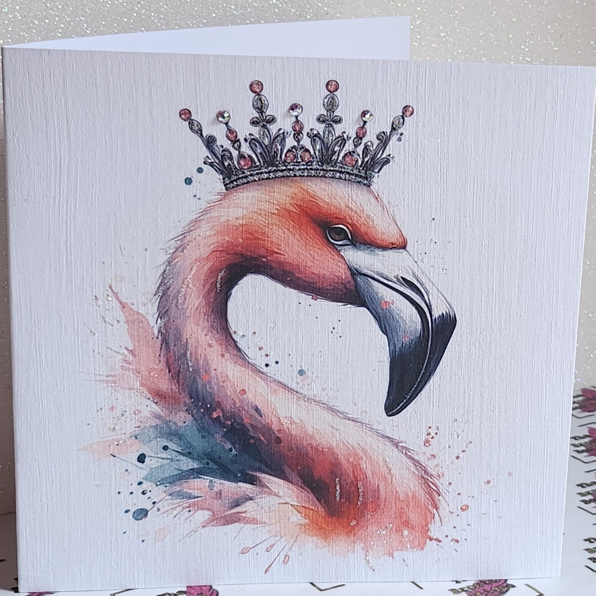 Positive Affirmation Handmade Card Watercolour Flamingo Swarovski Crystal Self Love Mental Health Free Delivery