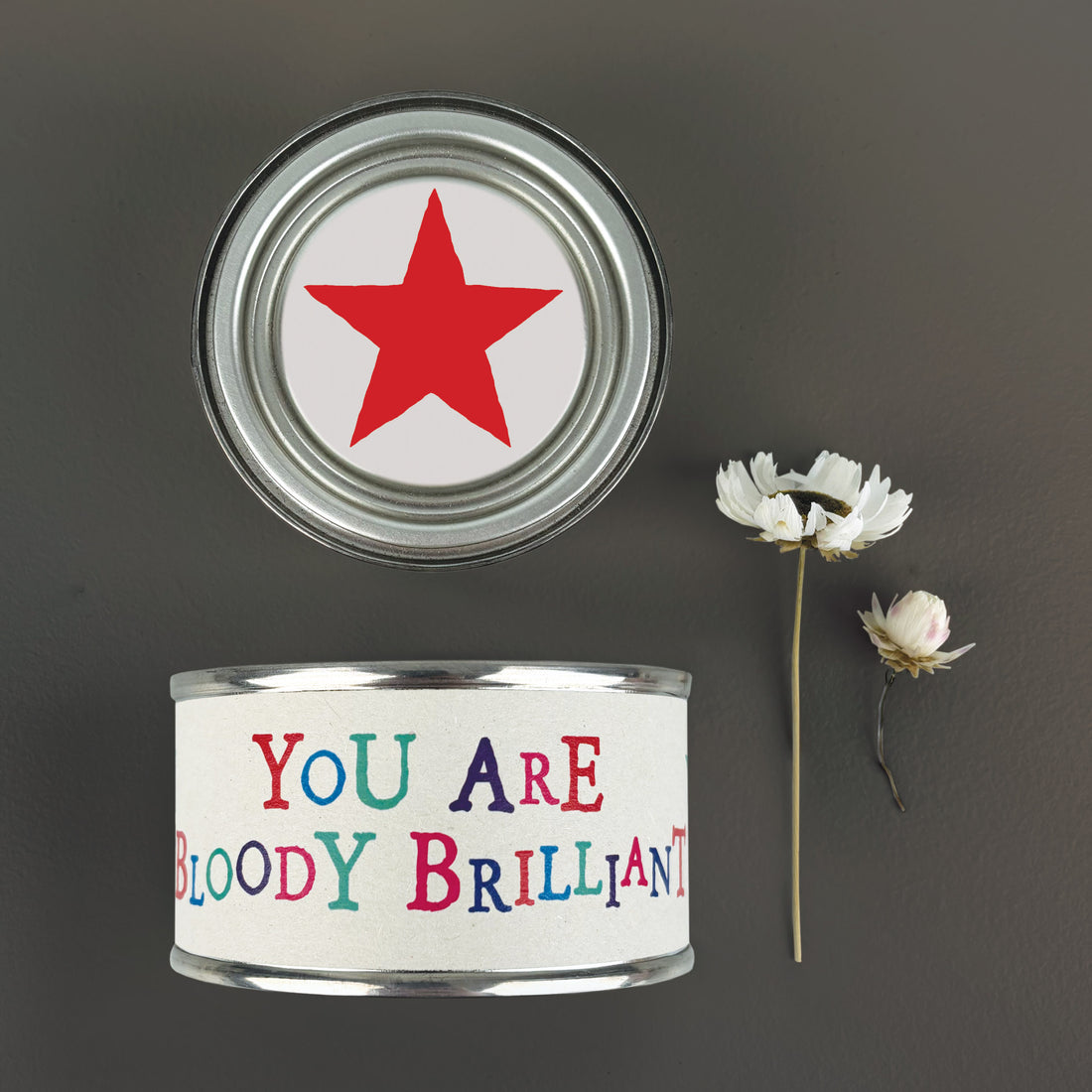 Scented Candle Tin You Are Bloody Brilliant Lemon & Thyme East Of India Wonky Word Candle