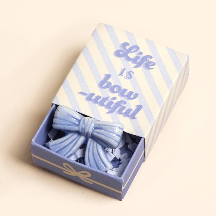 Lisa Angel Tiny Matchbox Ceramic Token -  Bow 'Life is Bow-utiful'.