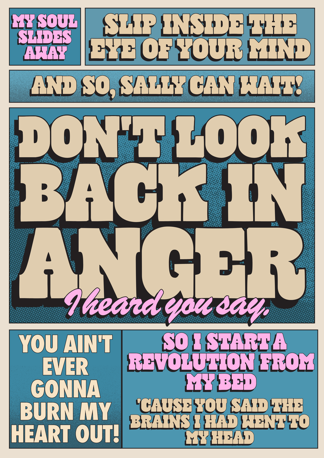 Wall Art Don’t Look Back In Anger Music Inspired Print : A4 Blue Iris Designs