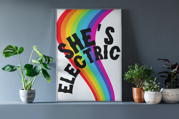 Wall Art She’s Electric Print: A4 Blue Iris Designs Music Inspired.