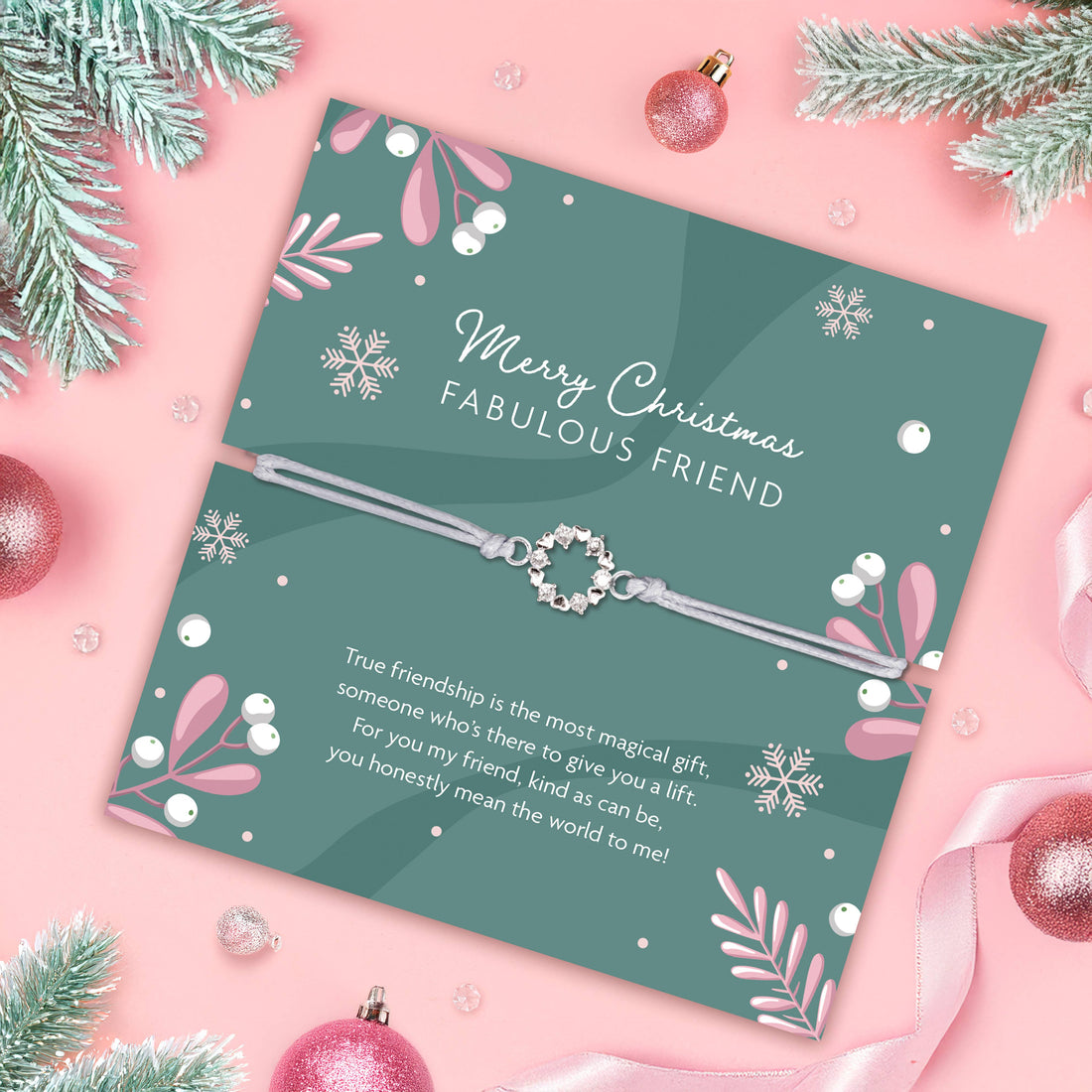 Letterbox Love Christmas Bracelet 'Fabulous Friend' Adjustable Bracelet - Green.