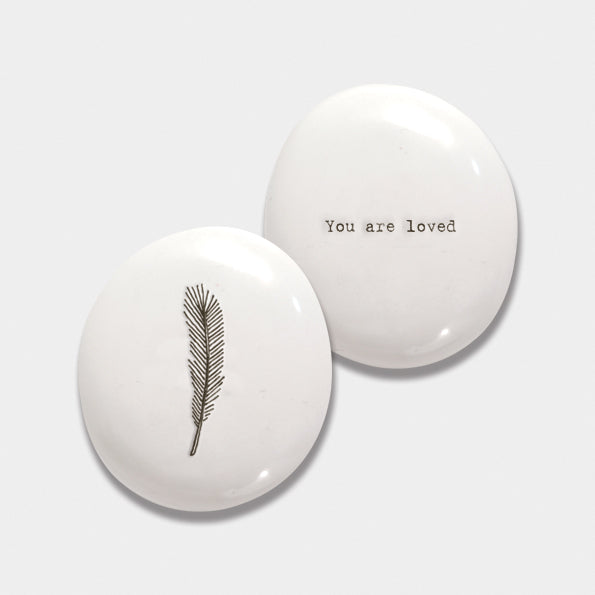 East Of India Porcelain Pebble You Are Loved Feather Detailing.